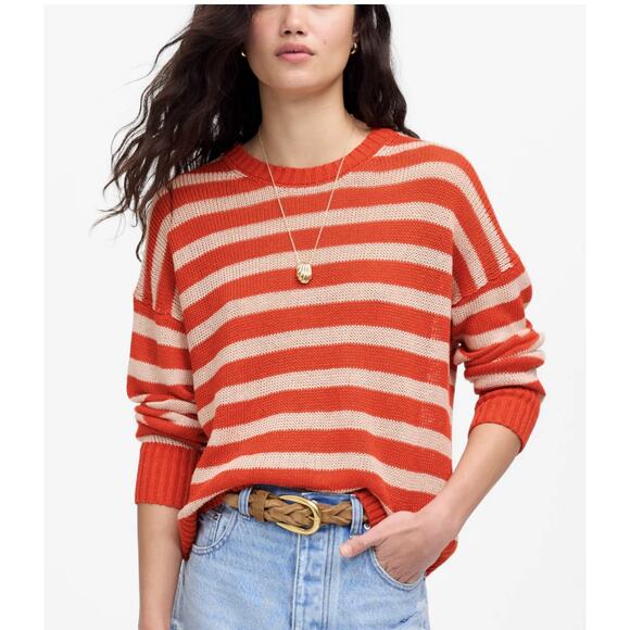Madewell Linen Drop-Shoulder Sweater WMNS XL Red Gray Long Sleeve Pullover NU918 - Picture 1 of 12